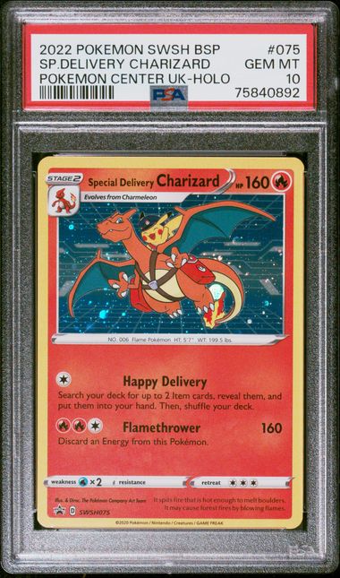 2022 POKEMON SWORD & SHIELD BLACK STAR PROMOS #075 SP.DELIVERY CHARIZARD POKEMON CENTER UK-HOLO