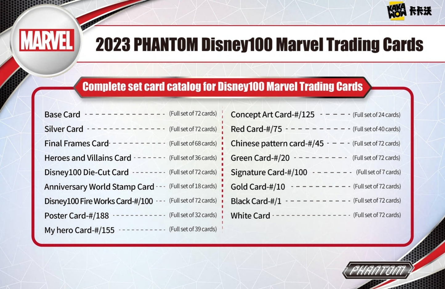 PRE-ORDER Kakawow : 2023 PHANTOM Disney100 MARVEL Trading Cards